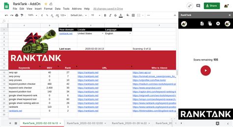 RankTank Google Sheet Extension [RankTank .